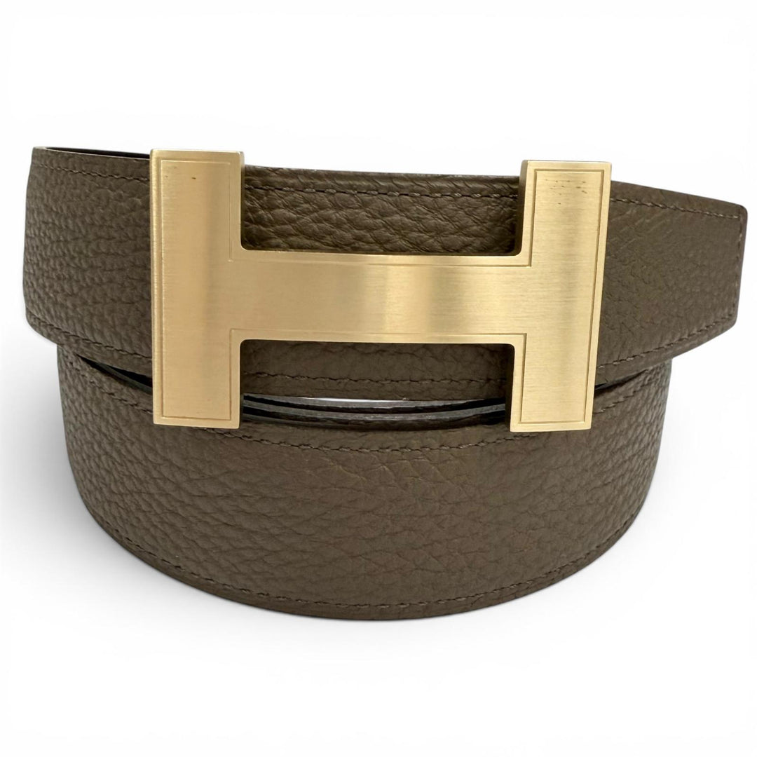 Excellent HERMES belt Constance khaki Box scarf Leather mens