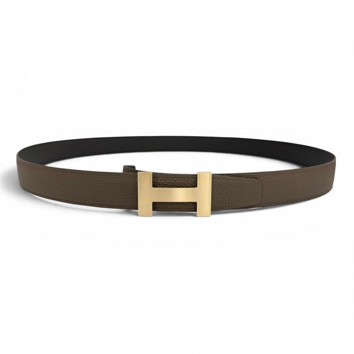 Excellent HERMES belt Constance khaki Box scarf Leather mens