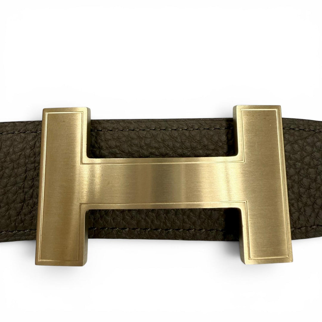 Excellent HERMES belt Constance khaki Box scarf Leather mens