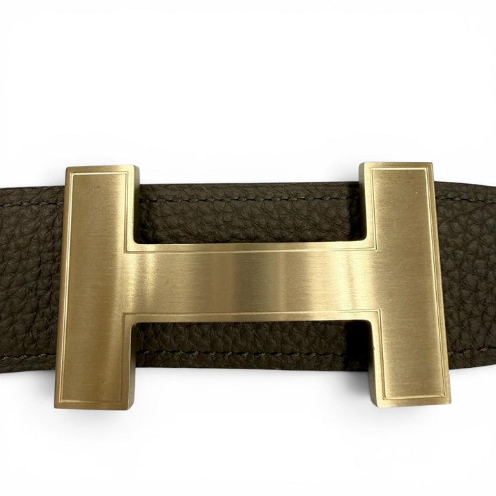 Excellent HERMES belt Constance khaki Box scarf Leather mens