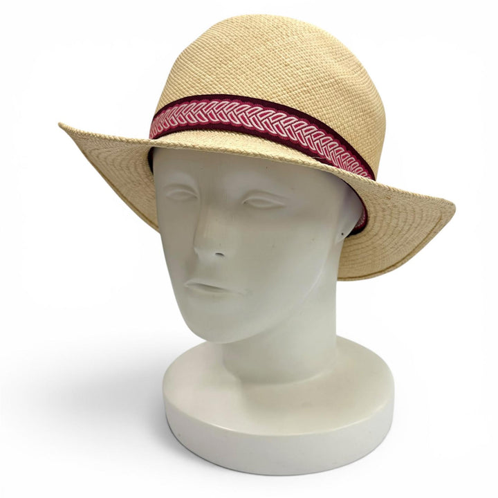 Excellent HERMES hat Greta Serie Metal Silk Ribbon Tape Straw 57 H231032N