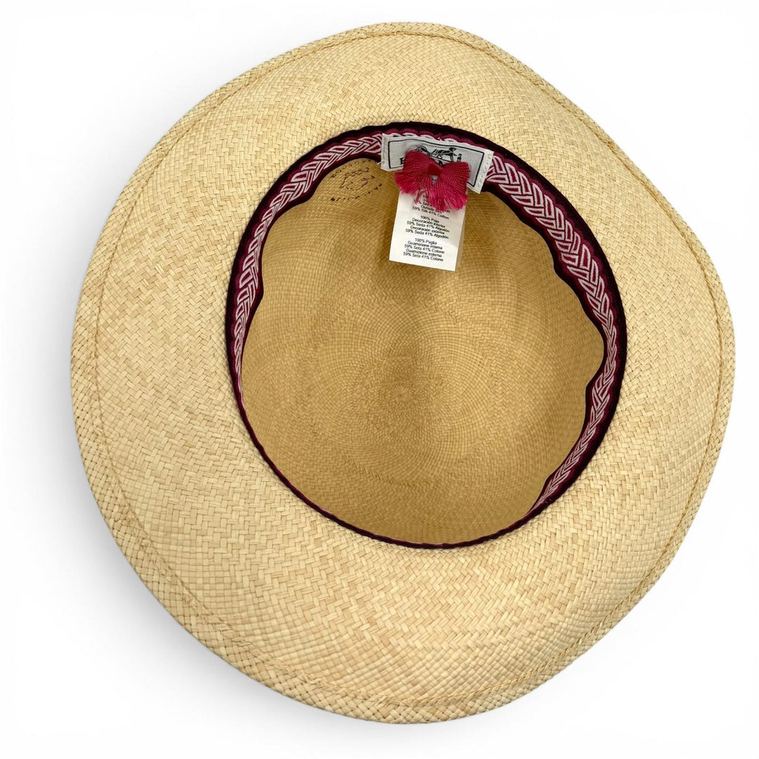 Excellent HERMES hat Greta Serie Metal Silk Ribbon Tape Straw 57 H231032N