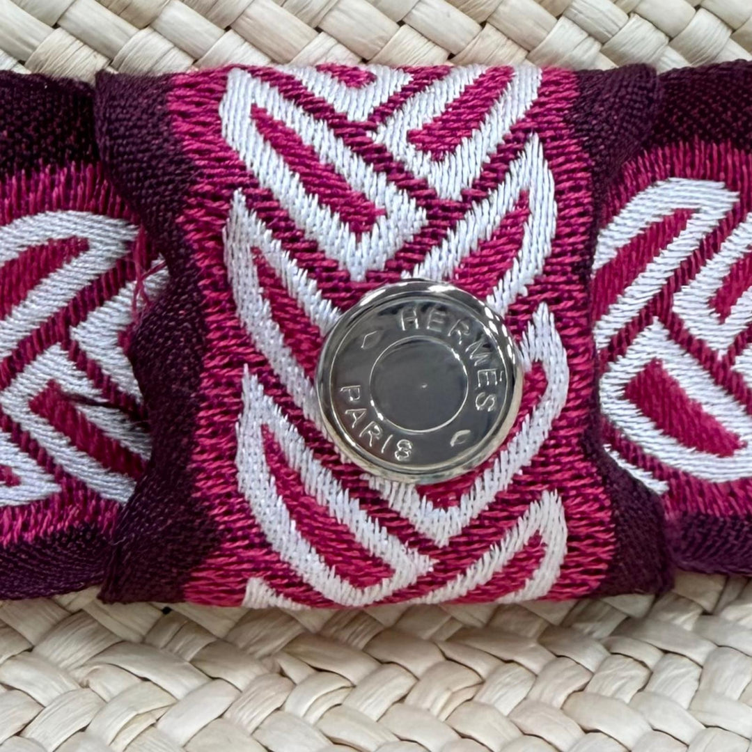 Excellent HERMES hat Greta Serie Metal Silk Ribbon Tape Straw 57 H231032N