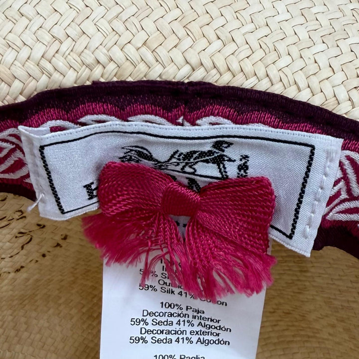 Excellent HERMES hat Greta Serie Metal Silk Ribbon Tape Straw 57 H231032N