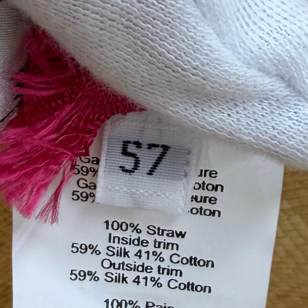 Excellent HERMES hat Greta Serie Metal Silk Ribbon Tape Straw 57 H231032N