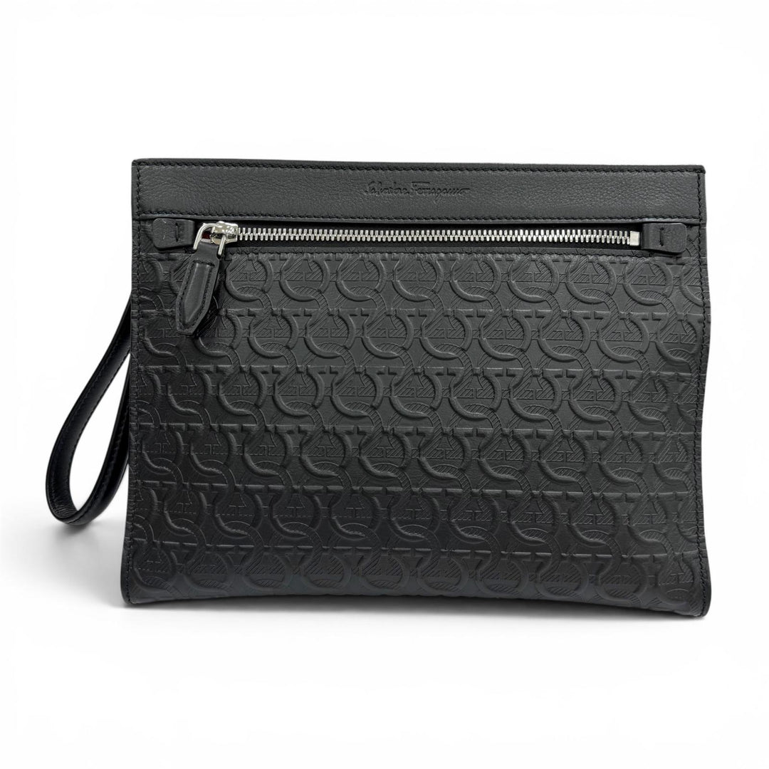 Excellent Salvatore Ferragamo Clutch bag black leather mens
