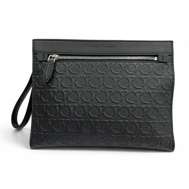 Excellent Salvatore Ferragamo Clutch bag black leather mens
