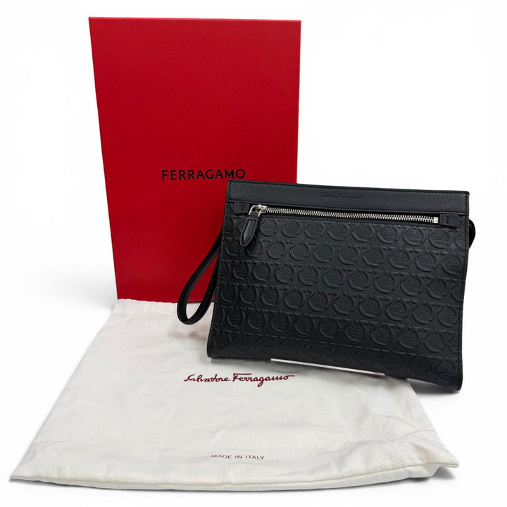 Excellent Salvatore Ferragamo Clutch bag black leather mens