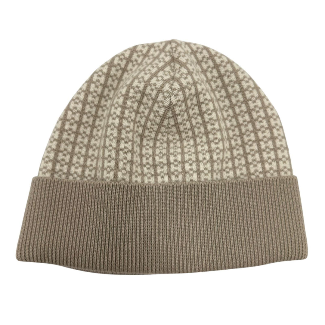 Excellent HERMES Knit cap H logo design beige cashmere Women M