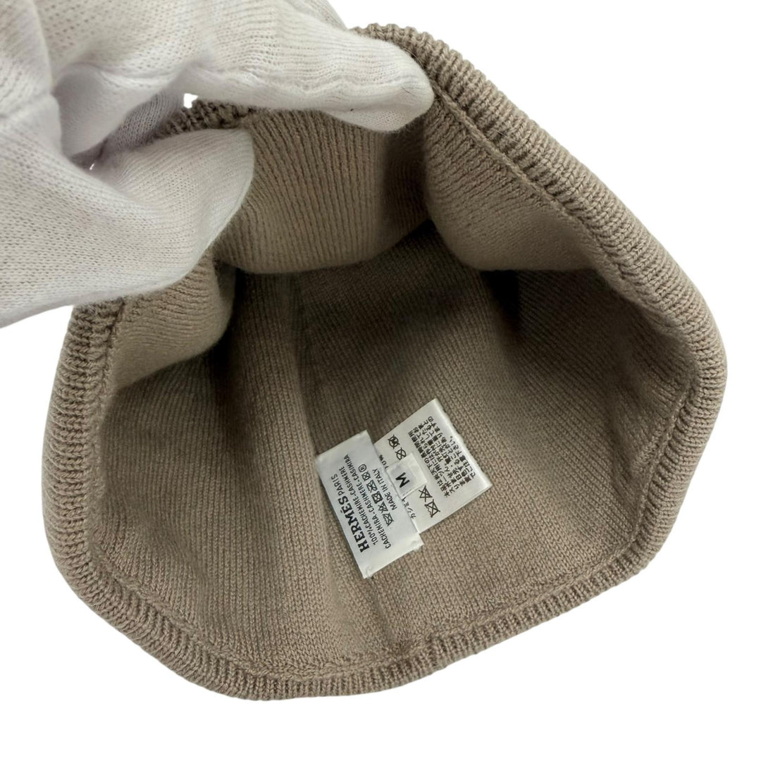 Excellent HERMES Knit cap H logo design beige cashmere Women M