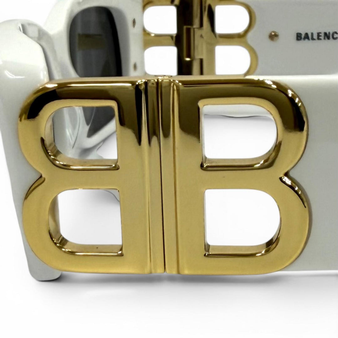 Excellent BALENCIAGA sunglasses DYNASTY RECTANGLE BB Metal Logo white BB0096S