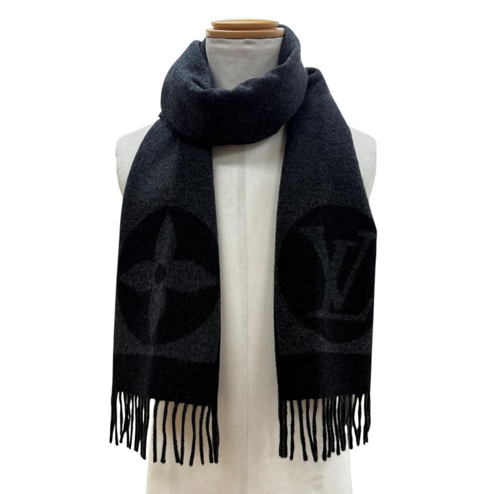 Great LOUIS VUITTON Scarf Echalpe Cardiff black wool mens M70482