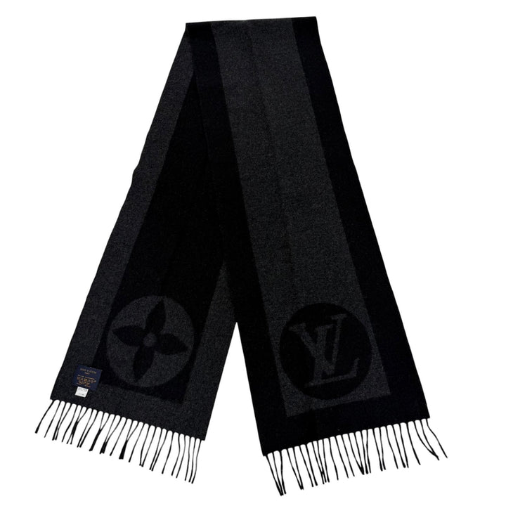Great LOUIS VUITTON Scarf Echalpe Cardiff black wool mens M70482