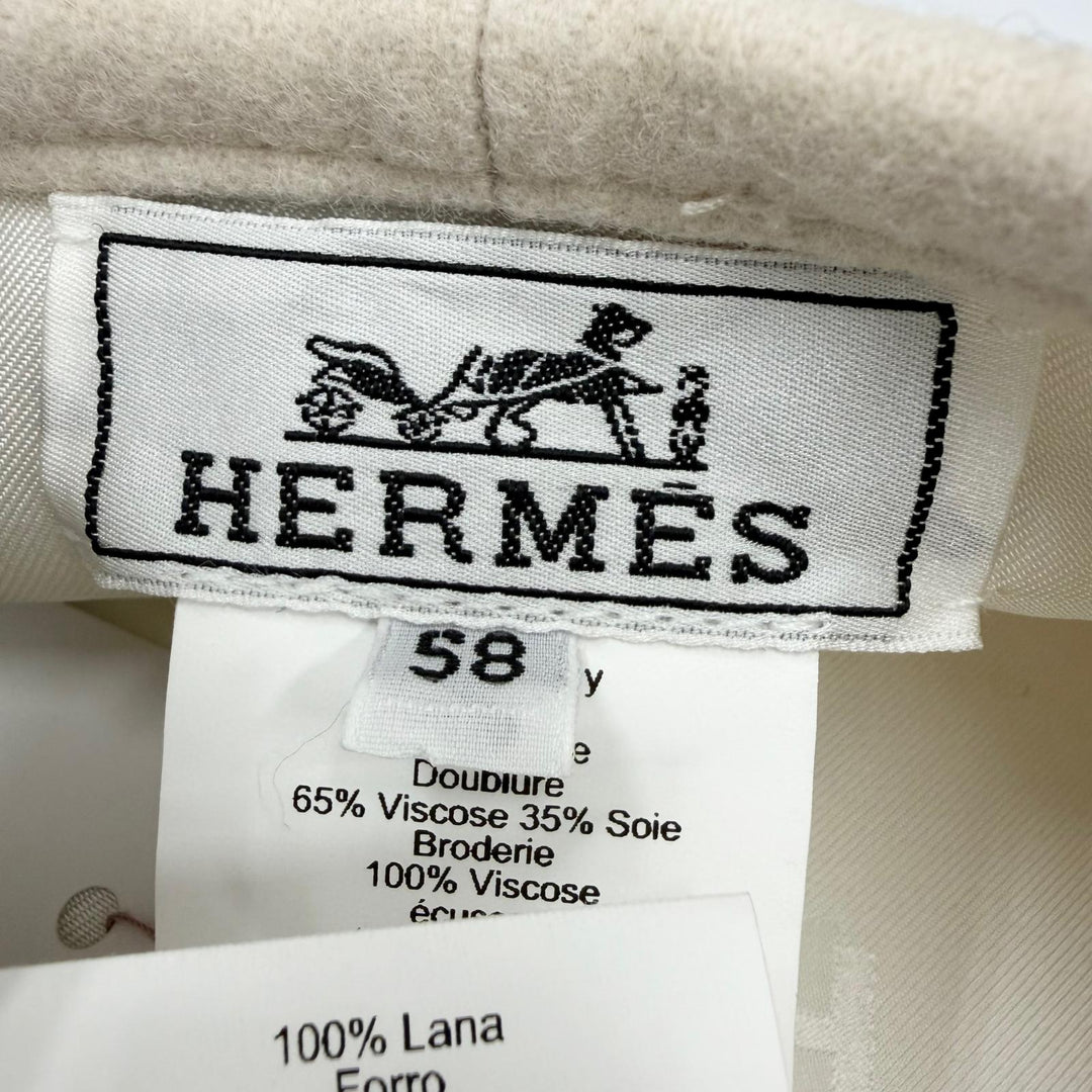 Pristine HERMES beret Saint-Honoré en Finès Ivory wool Women 58