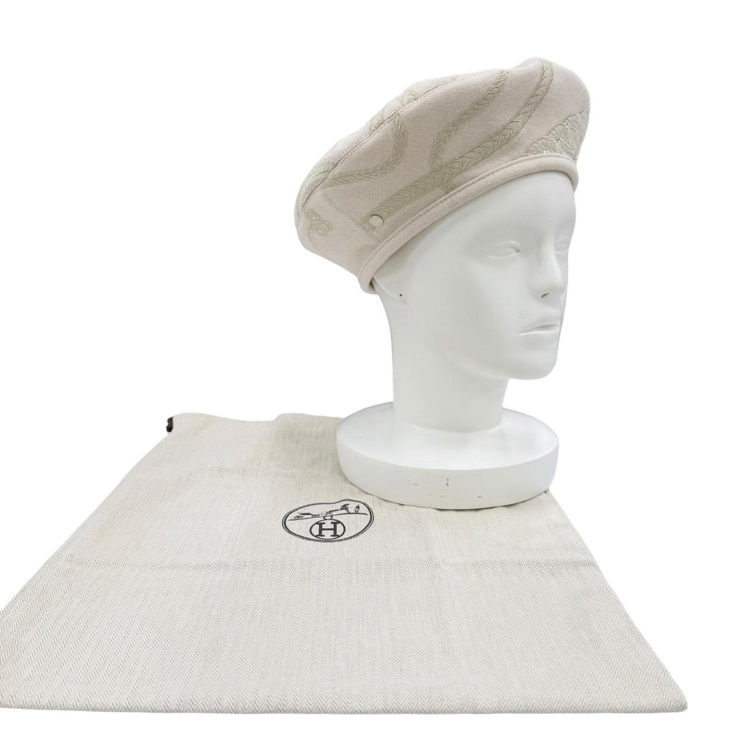 Pristine HERMES beret Saint-Honoré en Finès Ivory wool Women 58