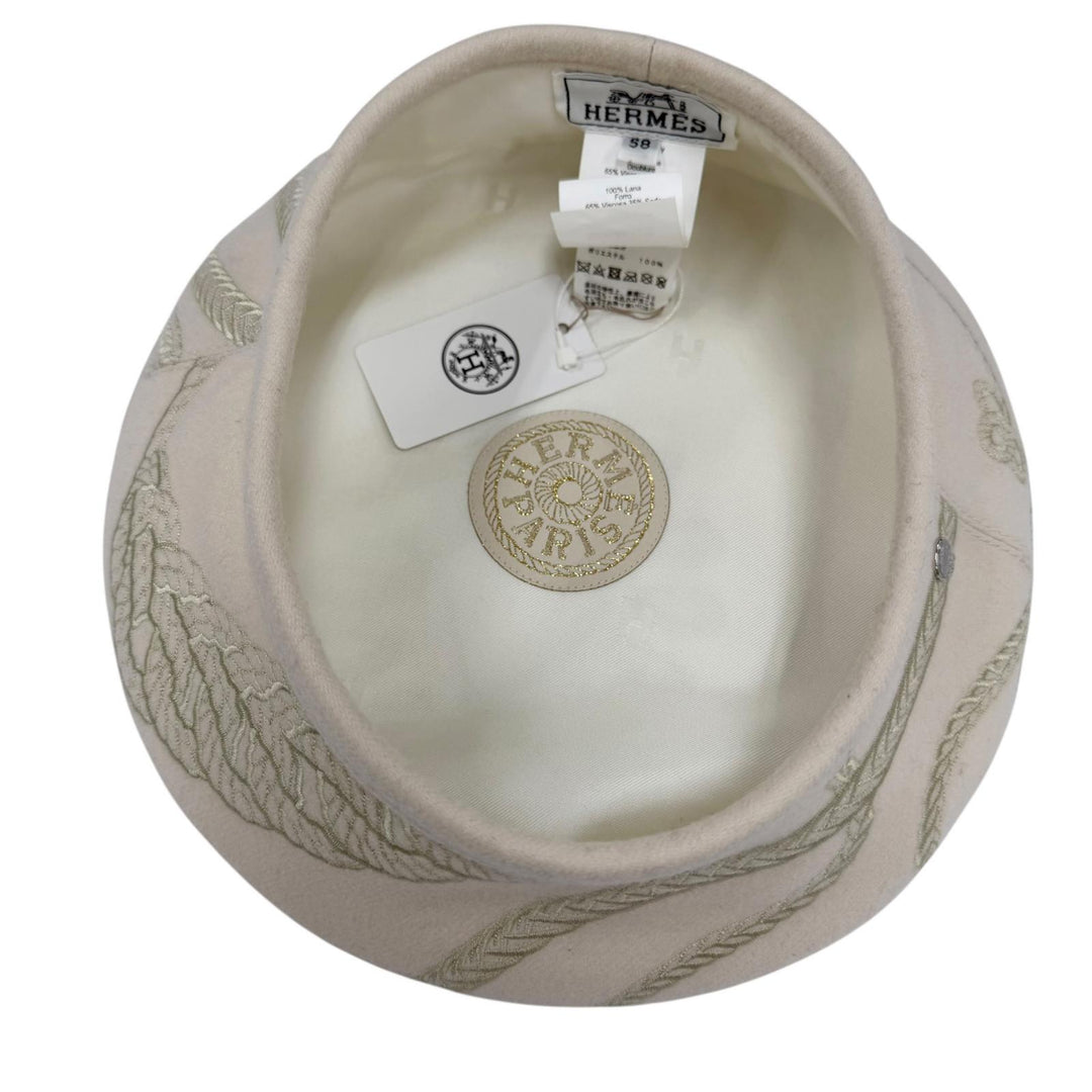 Pristine HERMES beret Saint-Honoré en Finès Ivory wool Women 58