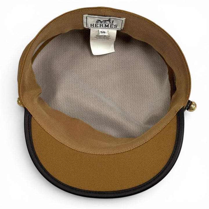 Excellent HERMES Casquette Logo Metal Leather Giulietta Ex-Libris cotton 58