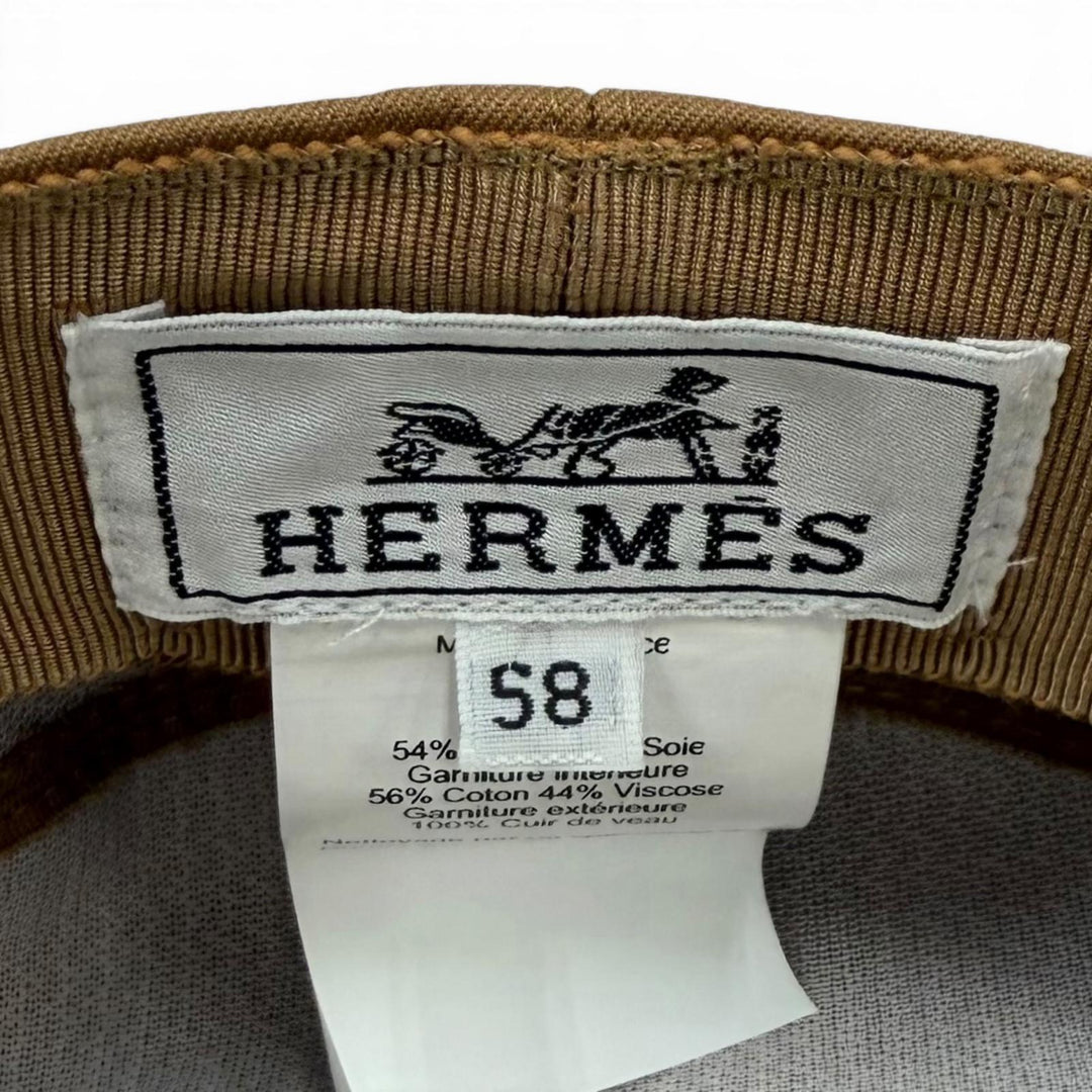Excellent HERMES Casquette Logo Metal Leather Giulietta Ex-Libris cotton 58