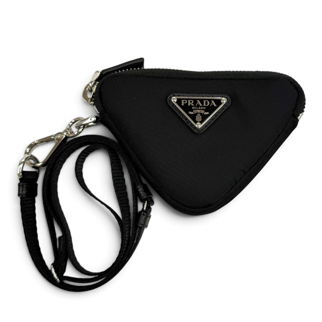 Excellent PRADA Pouch Re Nylon Triangle Logo Keyring Nylon Women 2TT140