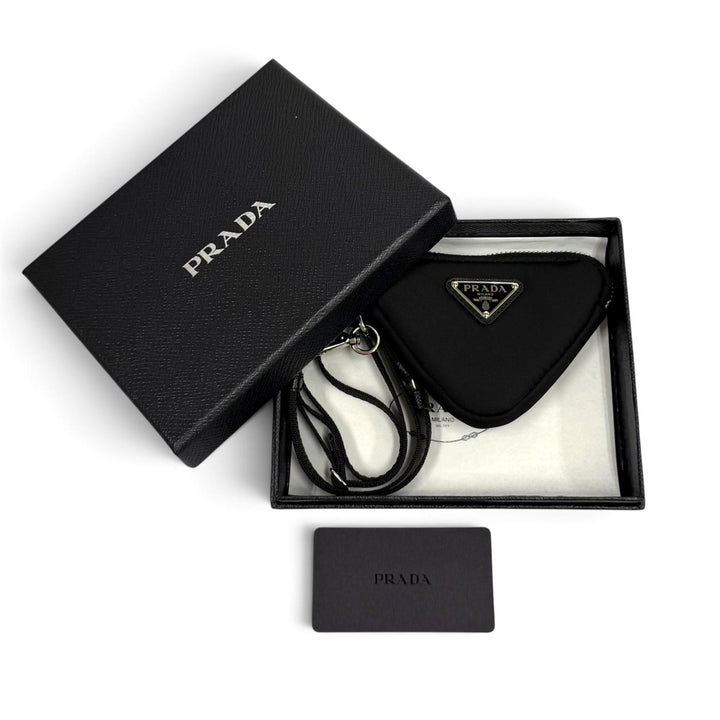 Excellent PRADA Pouch Re Nylon Triangle Logo Keyring Nylon Women 2TT140