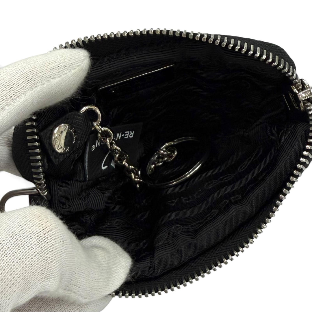 Excellent PRADA Pouch Re Nylon Triangle Logo Keyring Nylon Women 2TT140