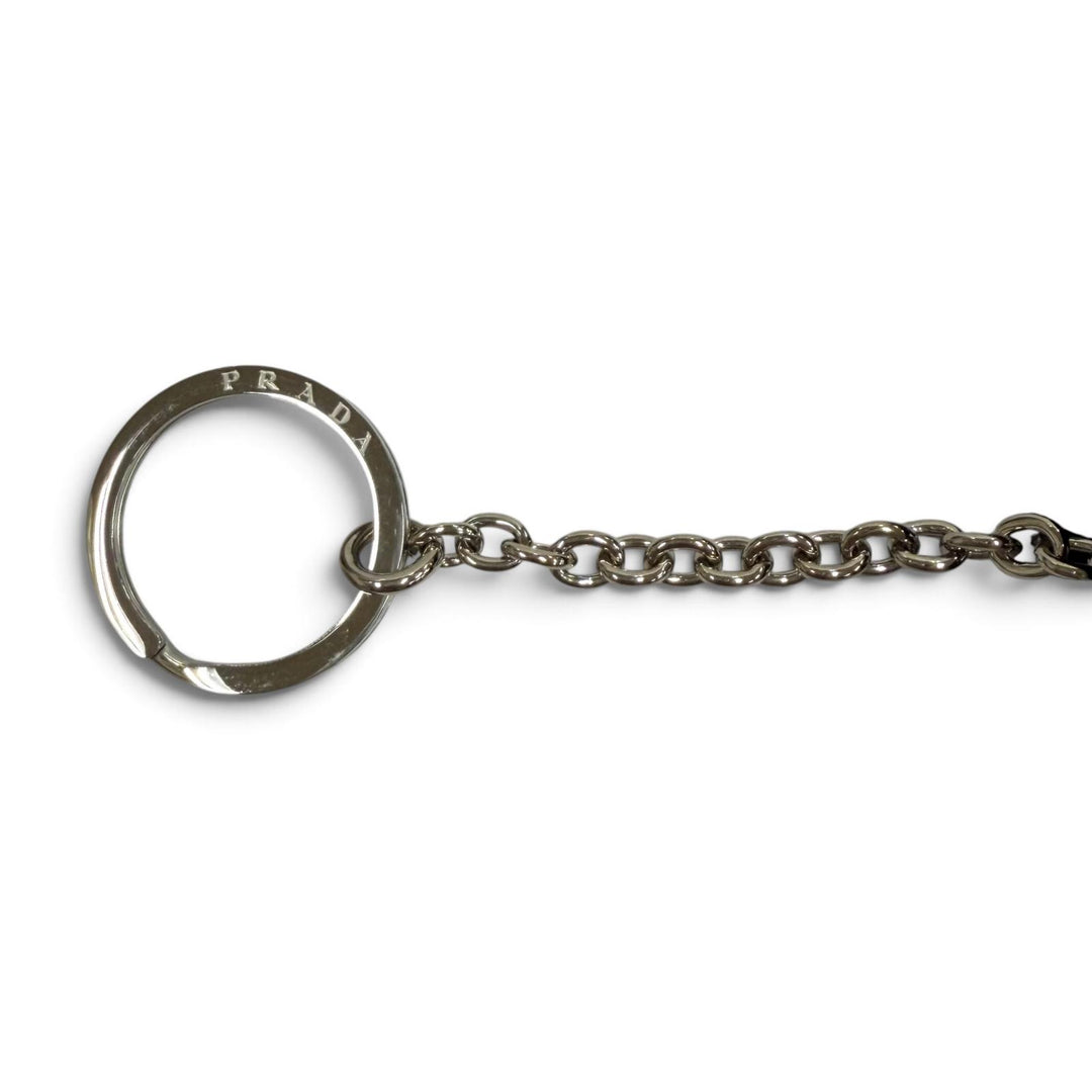 Excellent PRADA Pouch Re Nylon Triangle Logo Keyring Nylon Women 2TT140