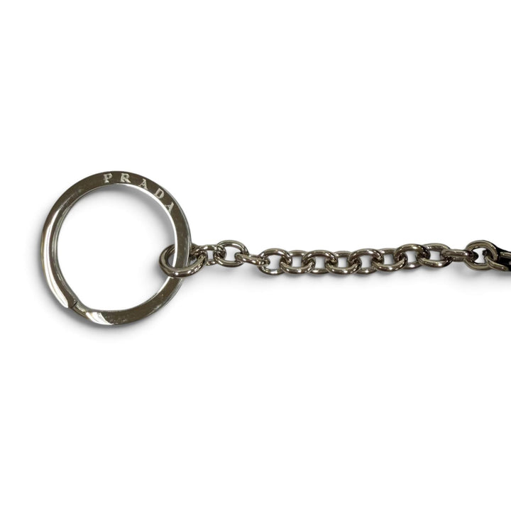 Excellent PRADA Pouch Re Nylon Triangle Logo Keyring Nylon Women 2TT140
