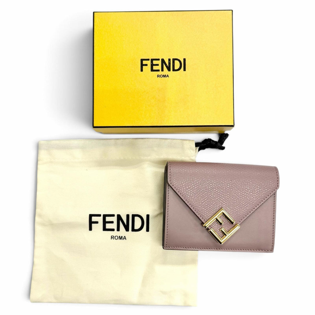 Excellent FENDI Tri-fold wallet FF Diamond Leather Compact Wallet Purple 8M0480