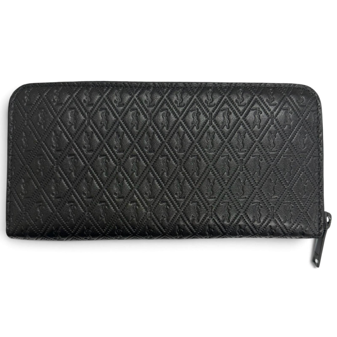 Excellent SAINT LAURENT PARIS Purse YSL Logo Round Zip Wallet black leather