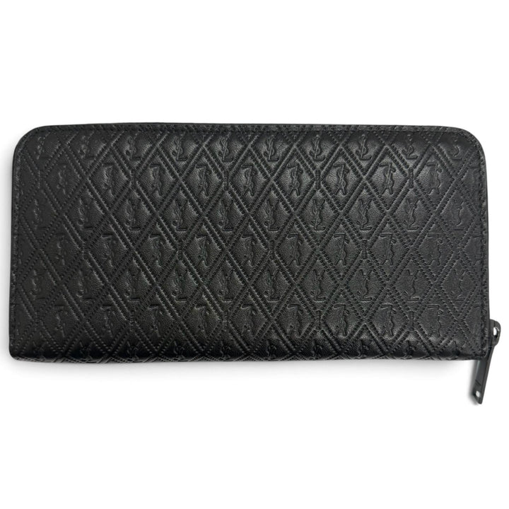 Excellent SAINT LAURENT PARIS Purse YSL Logo Round Zip Wallet black leather