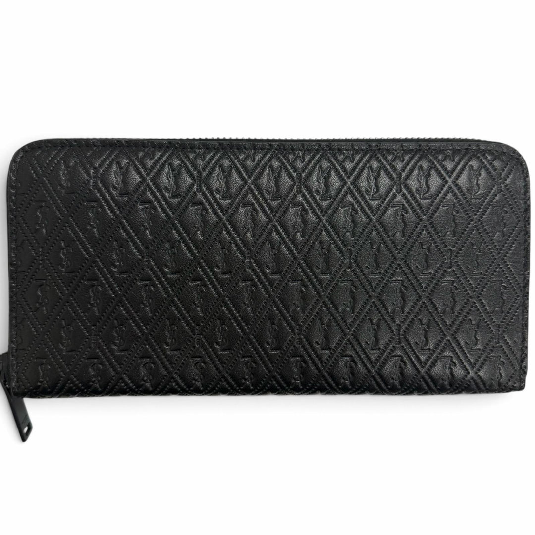 Excellent SAINT LAURENT PARIS Purse YSL Logo Round Zip Wallet black leather