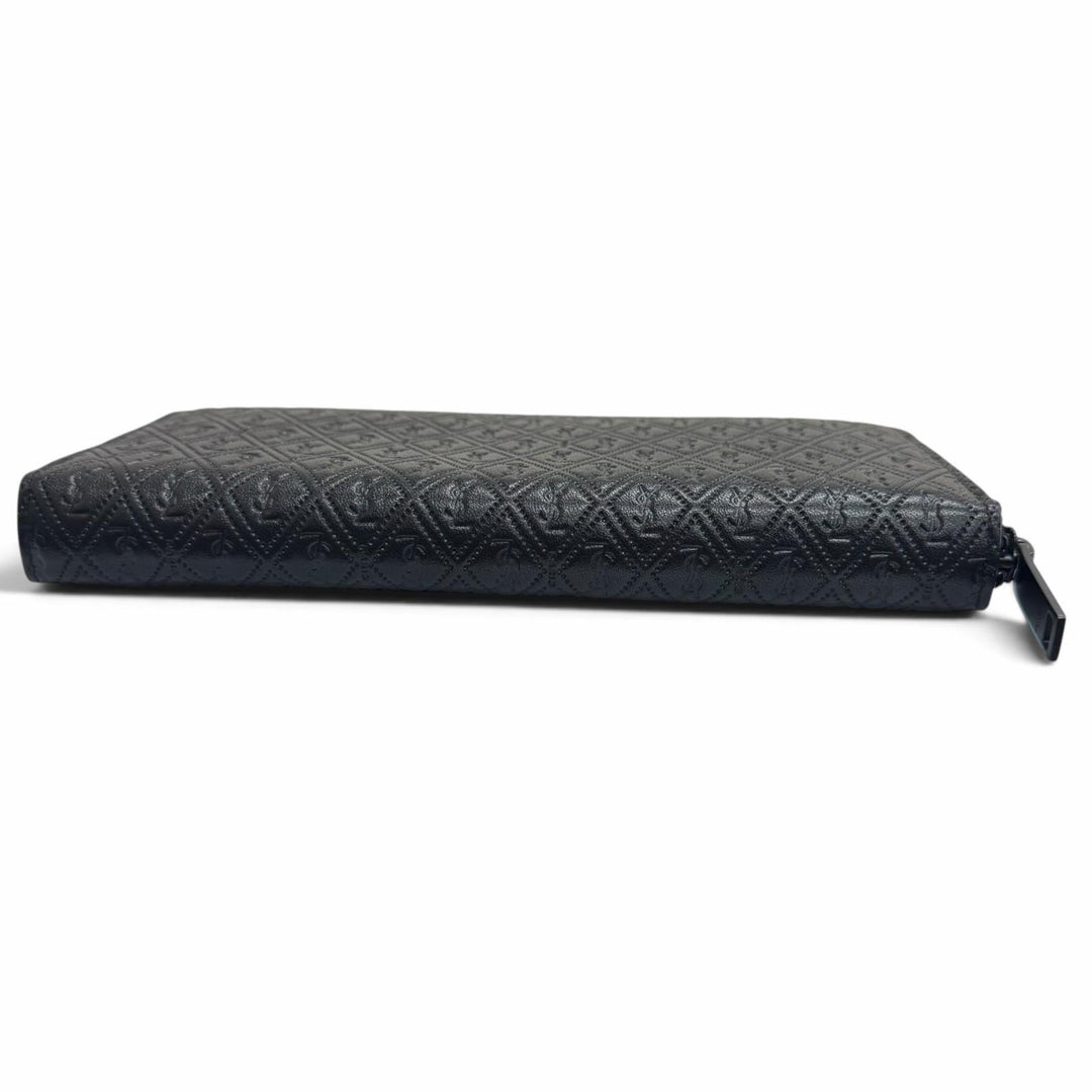 Excellent SAINT LAURENT PARIS Purse YSL Logo Round Zip Wallet black leather