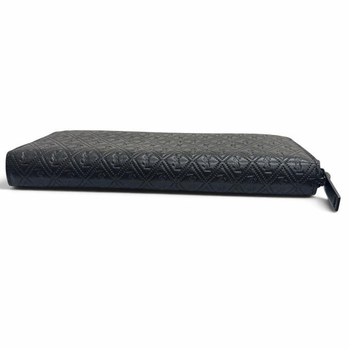 Excellent SAINT LAURENT PARIS Purse YSL Logo Round Zip Wallet black leather