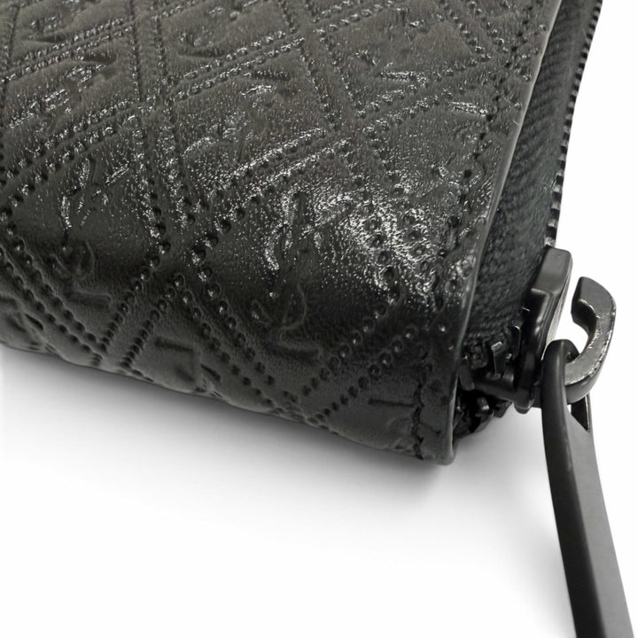 Excellent SAINT LAURENT PARIS Purse YSL Logo Round Zip Wallet black leather
