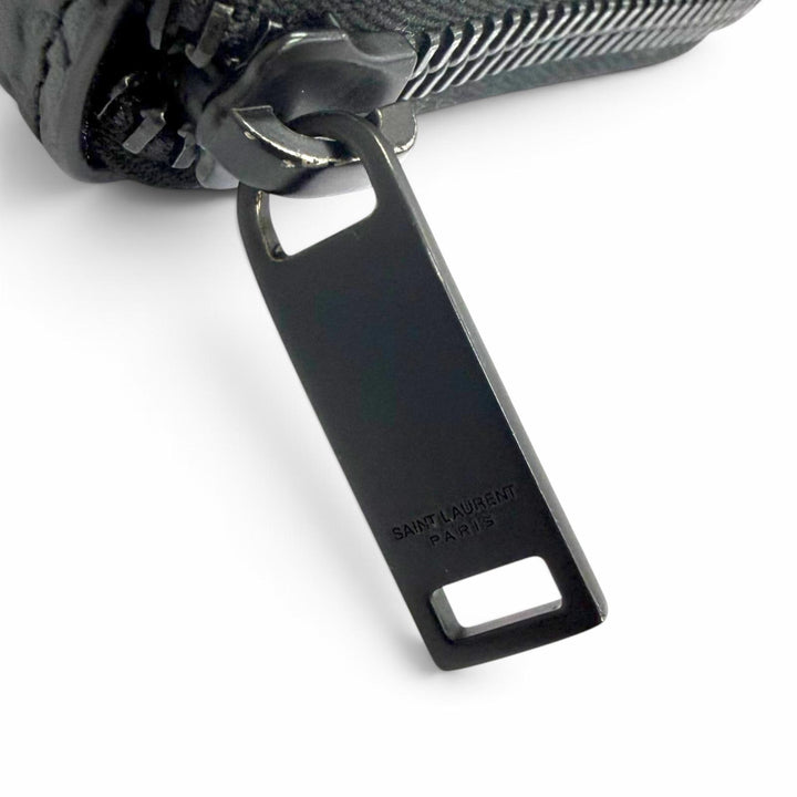 Excellent SAINT LAURENT PARIS Purse YSL Logo Round Zip Wallet black leather