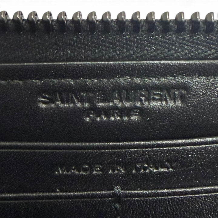 Excellent SAINT LAURENT PARIS Purse YSL Logo Round Zip Wallet black leather