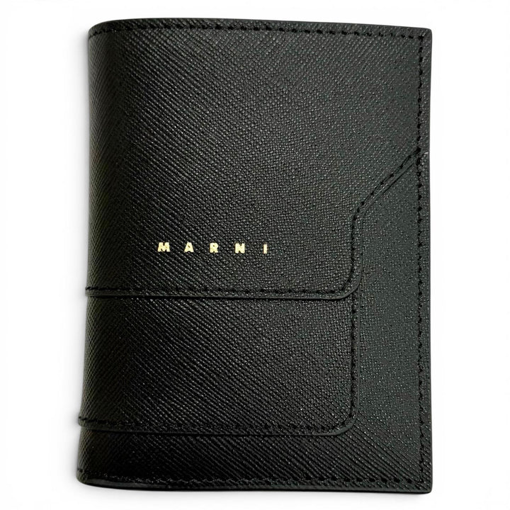 Pristine MARNI Bifold Wallet Saffiano Leather Logo Compact black PFMOQ14U07