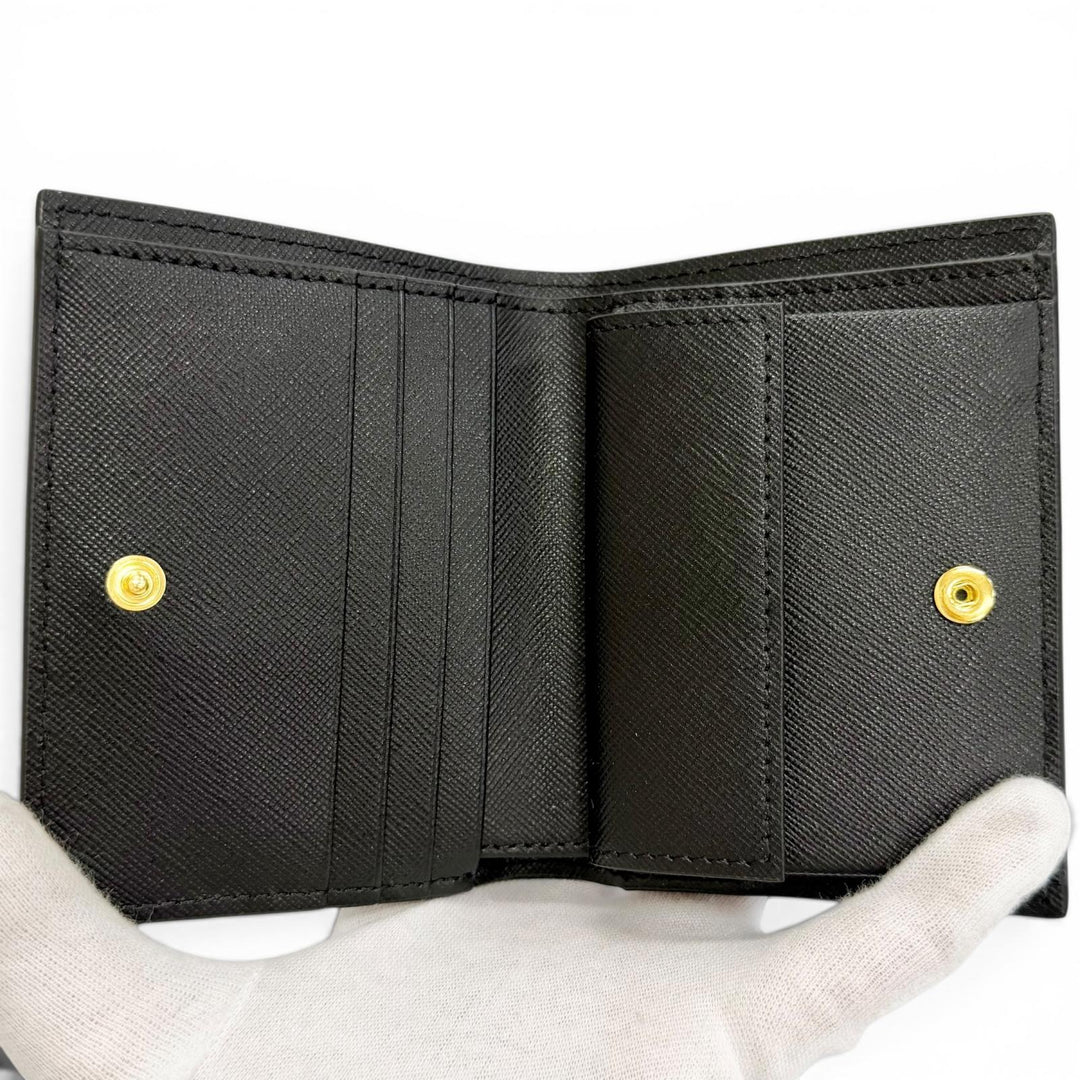 Pristine MARNI Bifold Wallet Saffiano Leather Logo Compact black PFMOQ14U07