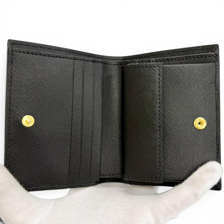 Pristine MARNI Bifold Wallet Saffiano Leather Logo Compact black PFMOQ14U07