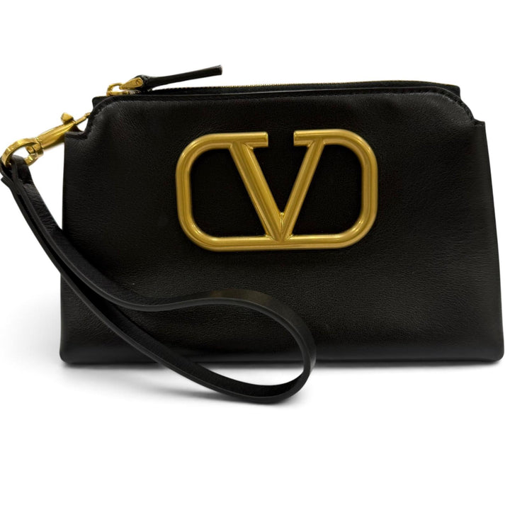 Excellent VALENTINO Cosmetics Pouch V-logo leather zip-up black XW2P0X38ZXL