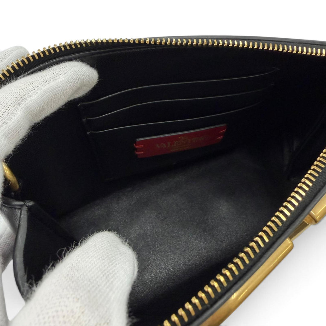 Excellent VALENTINO Cosmetics Pouch V-logo leather zip-up black XW2P0X38ZXL
