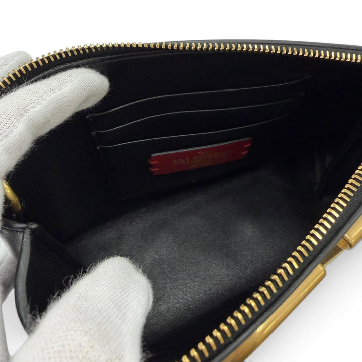 Excellent VALENTINO Cosmetics Pouch V-logo leather zip-up black XW2P0X38ZXL