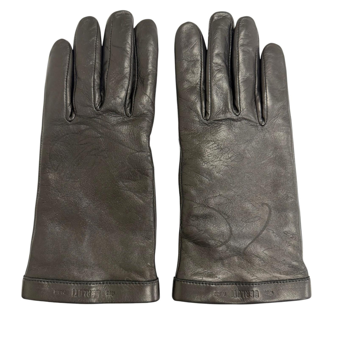 Excellent BERLUTI gloves Calligraphy Scritto Leather Gloves Nero Sheep leather
