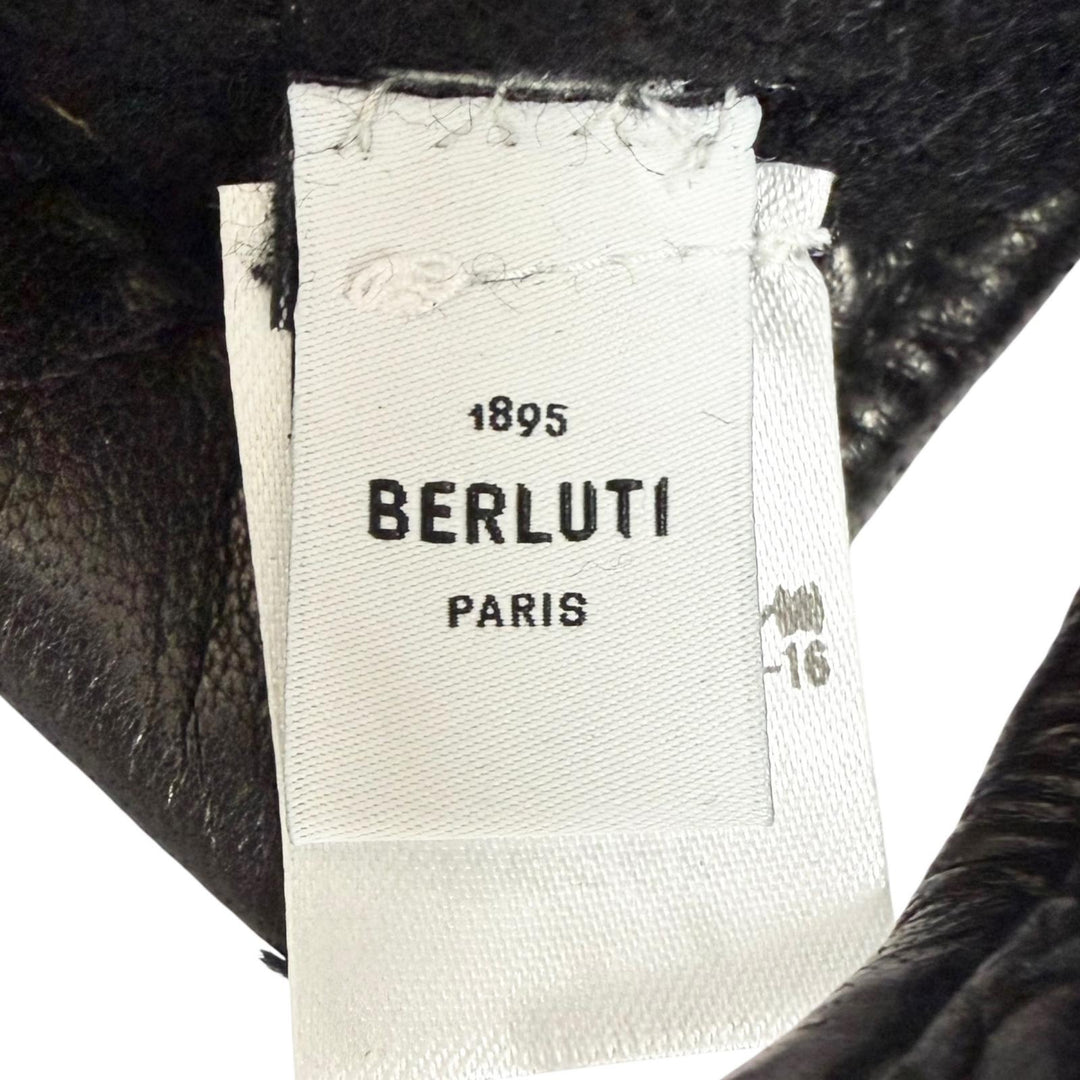 Excellent BERLUTI gloves Calligraphy Scritto Leather Gloves Nero Sheep leather