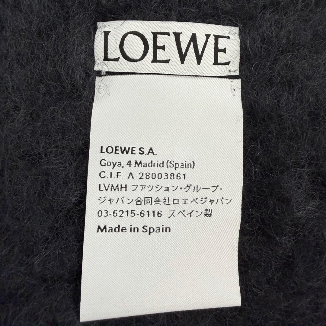 Great LOEWE Scarf Logo leather patch fringe Dark navy mohair Women