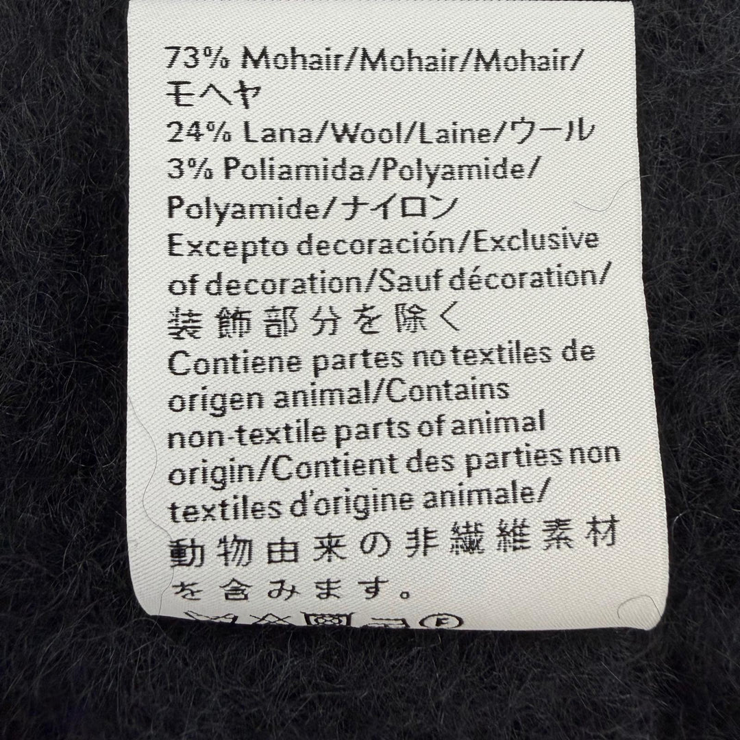 Great LOEWE Scarf Logo leather patch fringe Dark navy mohair Women