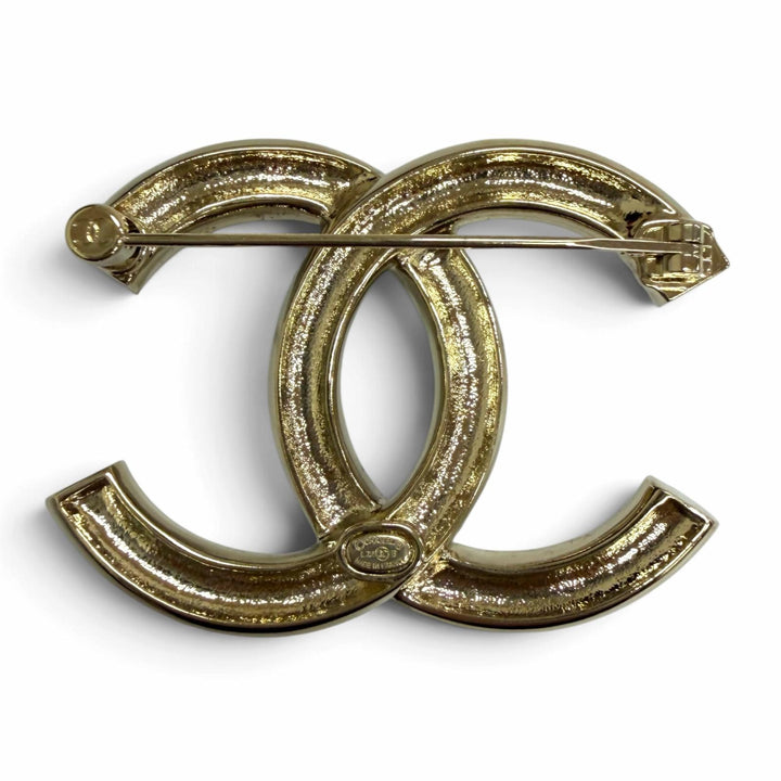 Excellent CHANEL Brooch COCO Mark Rhinestone Fake Pearl gold Women L22B