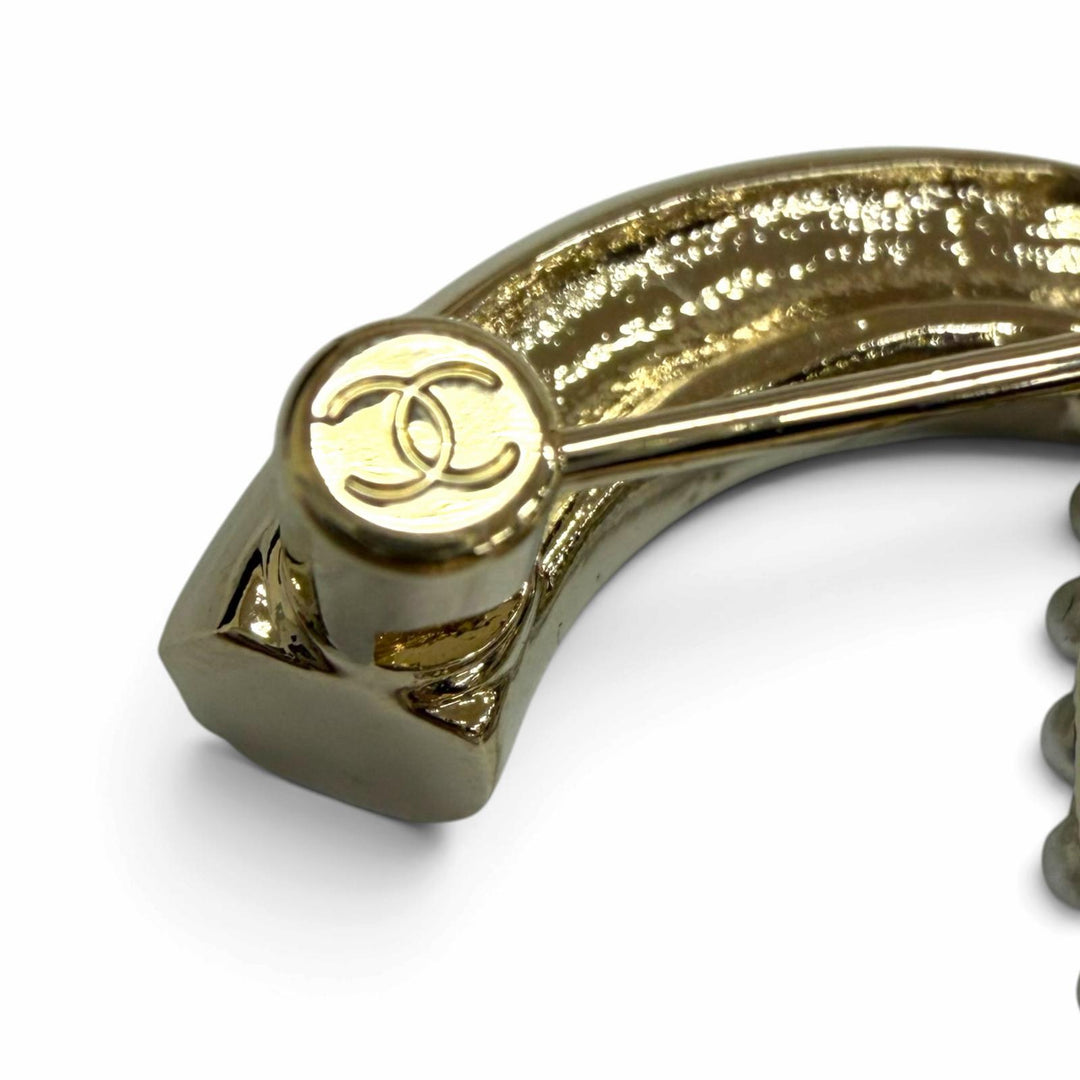 Excellent CHANEL Brooch COCO Mark Rhinestone Fake Pearl gold Women L22B
