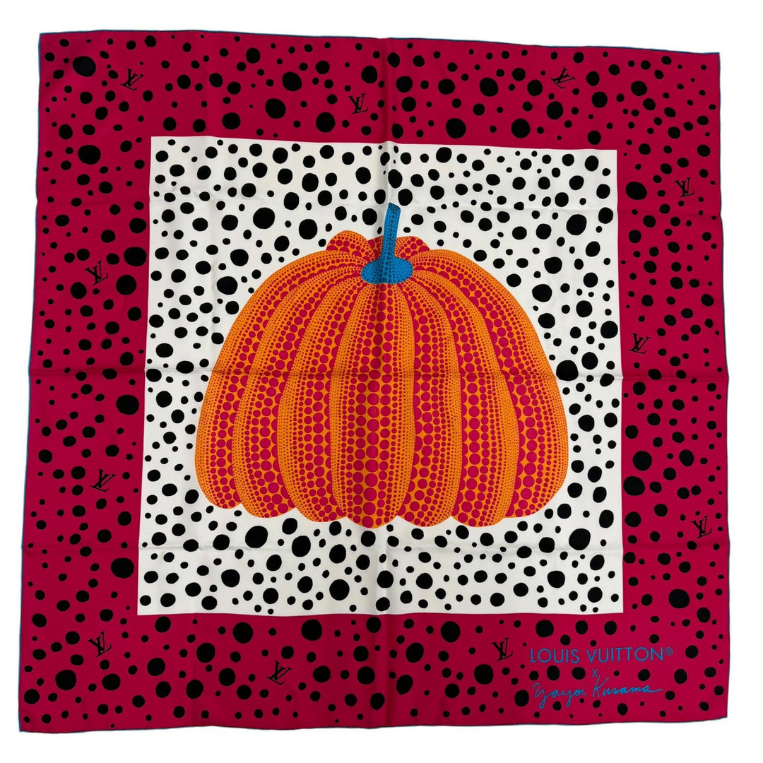 Excellent LOUIS VUITTON×Yayoi Kusama scarf Carre 90 Pumpkin infinity dot silk
