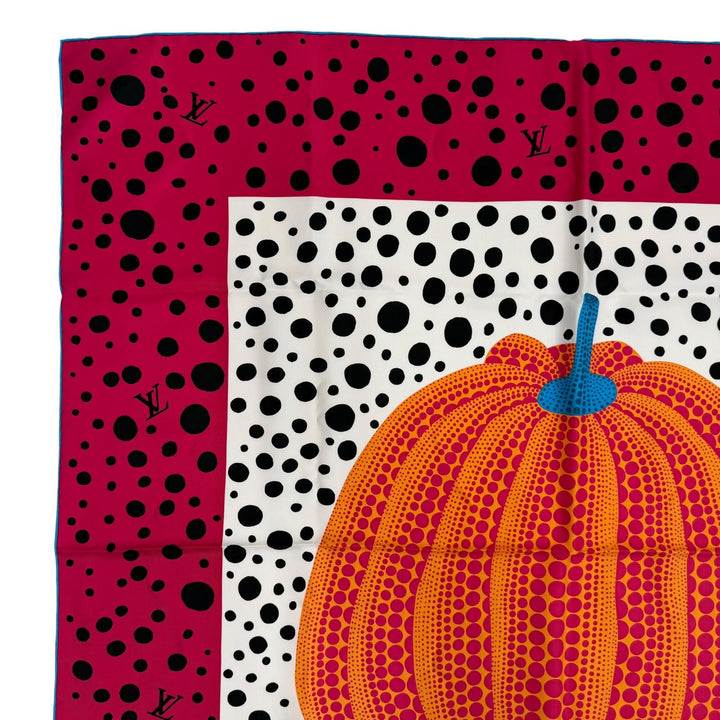 Excellent LOUIS VUITTON×Yayoi Kusama scarf Carre 90 Pumpkin infinity dot silk